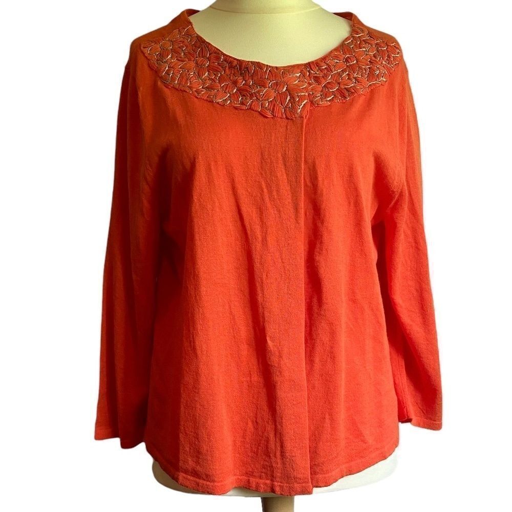 0164 J. Jill Boho Orange Embroidered Knit Cardigan Size XL NWT